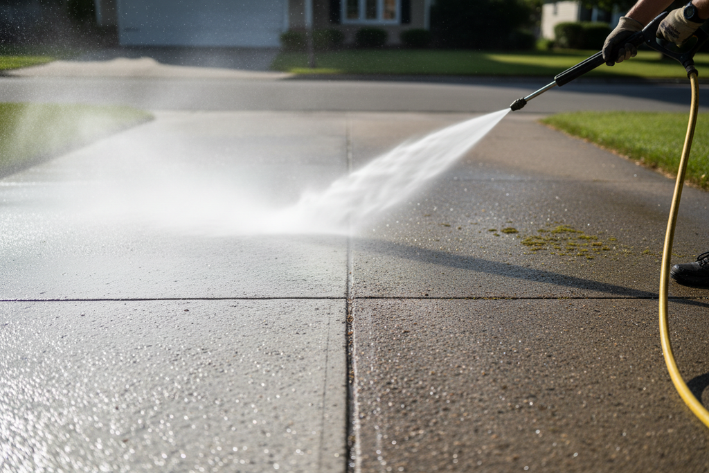 Pressure washing action shot